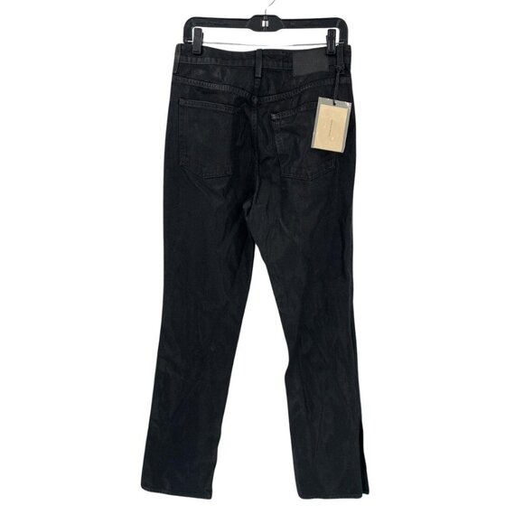 GRLFRND Harlow Black High Rise Slit Coated Denim Bootcut Size 28 - Picture 3 of 11
